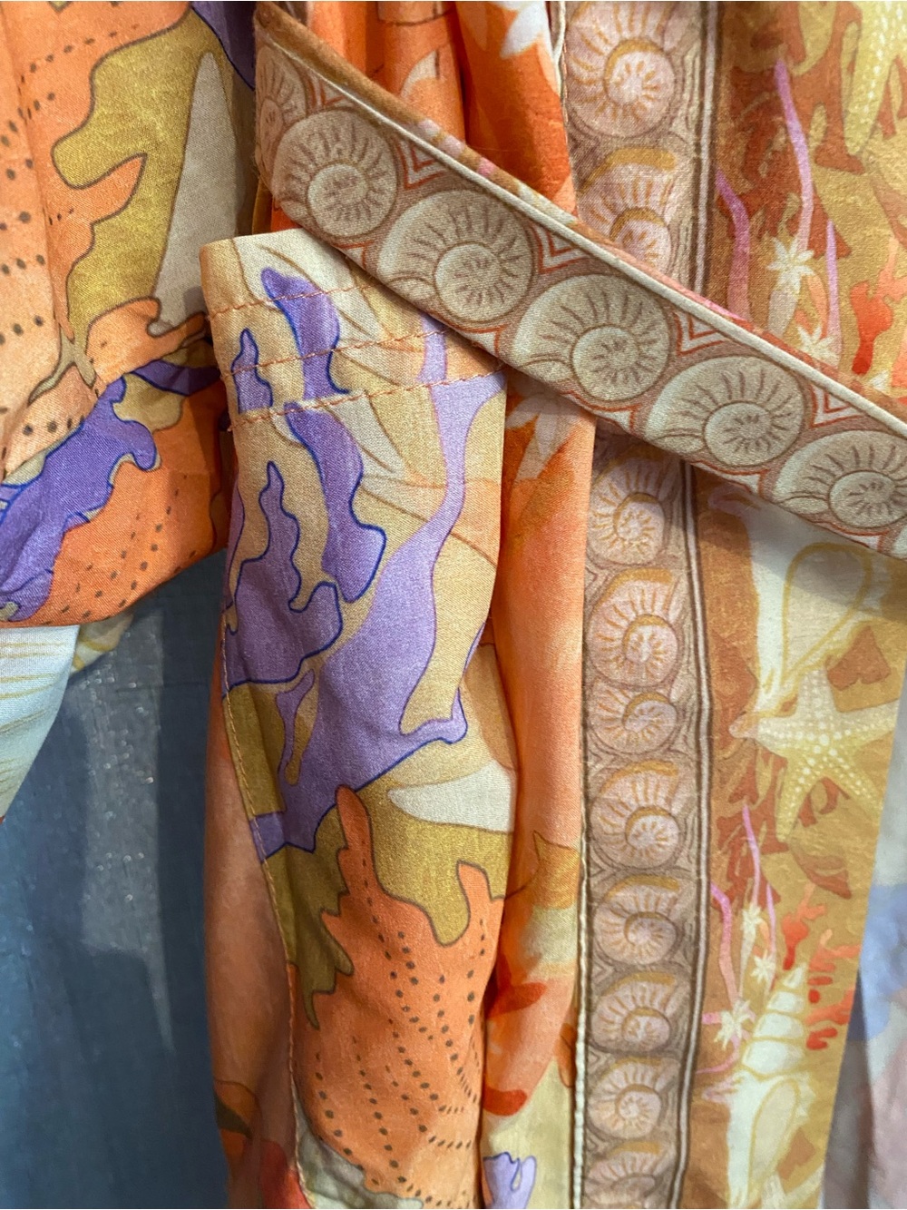 orange bohemian-style kimono features a mermaid print on the back and koi fish - Picture 9 of 9